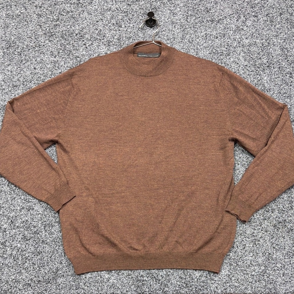 Metropolitan View Sweater Mens L Brown Merino Wool Mock Neck Australia Pullover